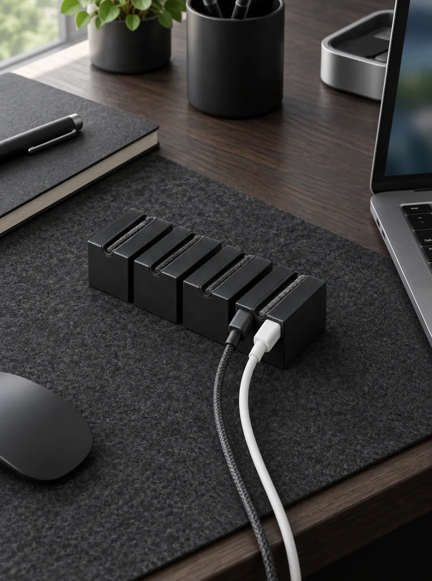 Aluminium Cable Weights (Set of 4) in use on a desk