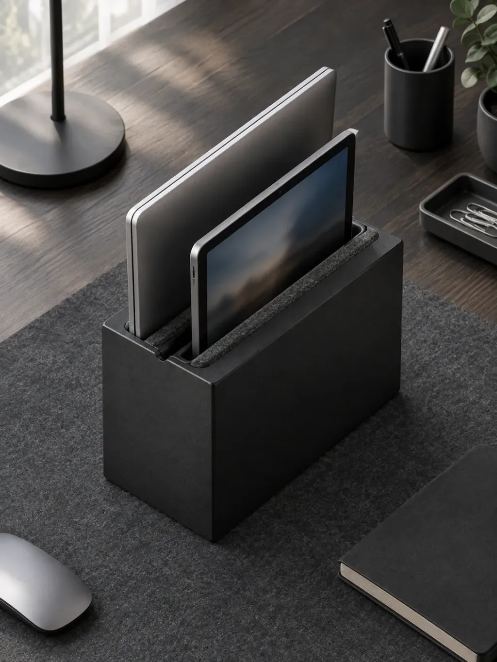 Dual Vertical Dock V2 in use on a desk