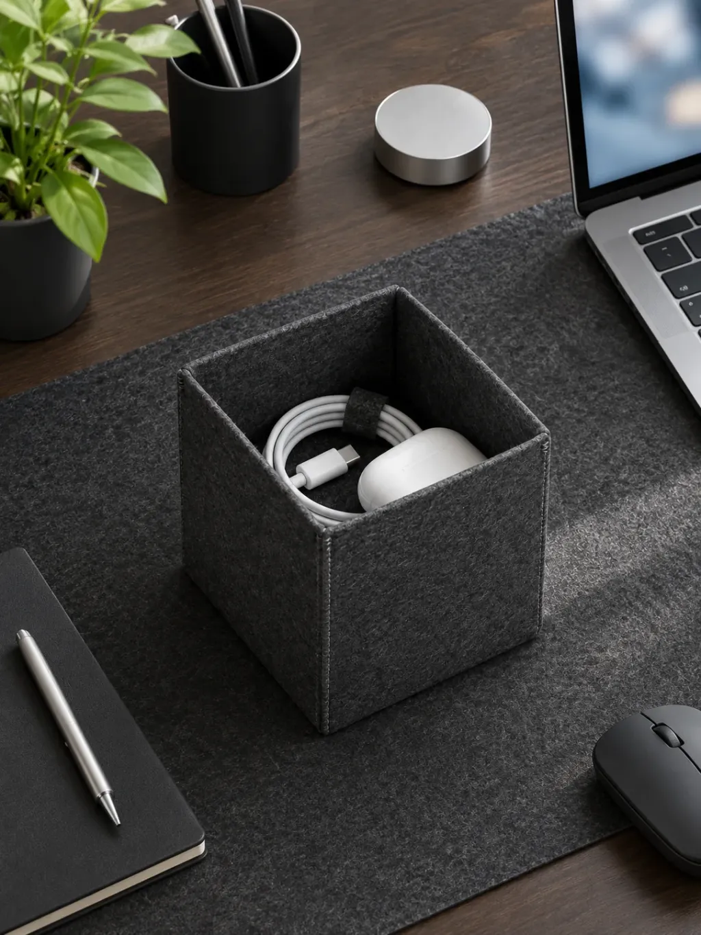 Felt Bin 2×2 in use on a desk