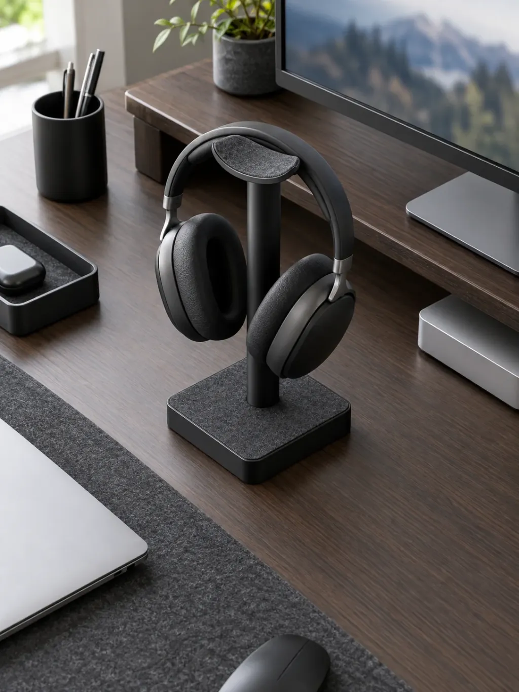 Headphone Stand H1 in use on a desk