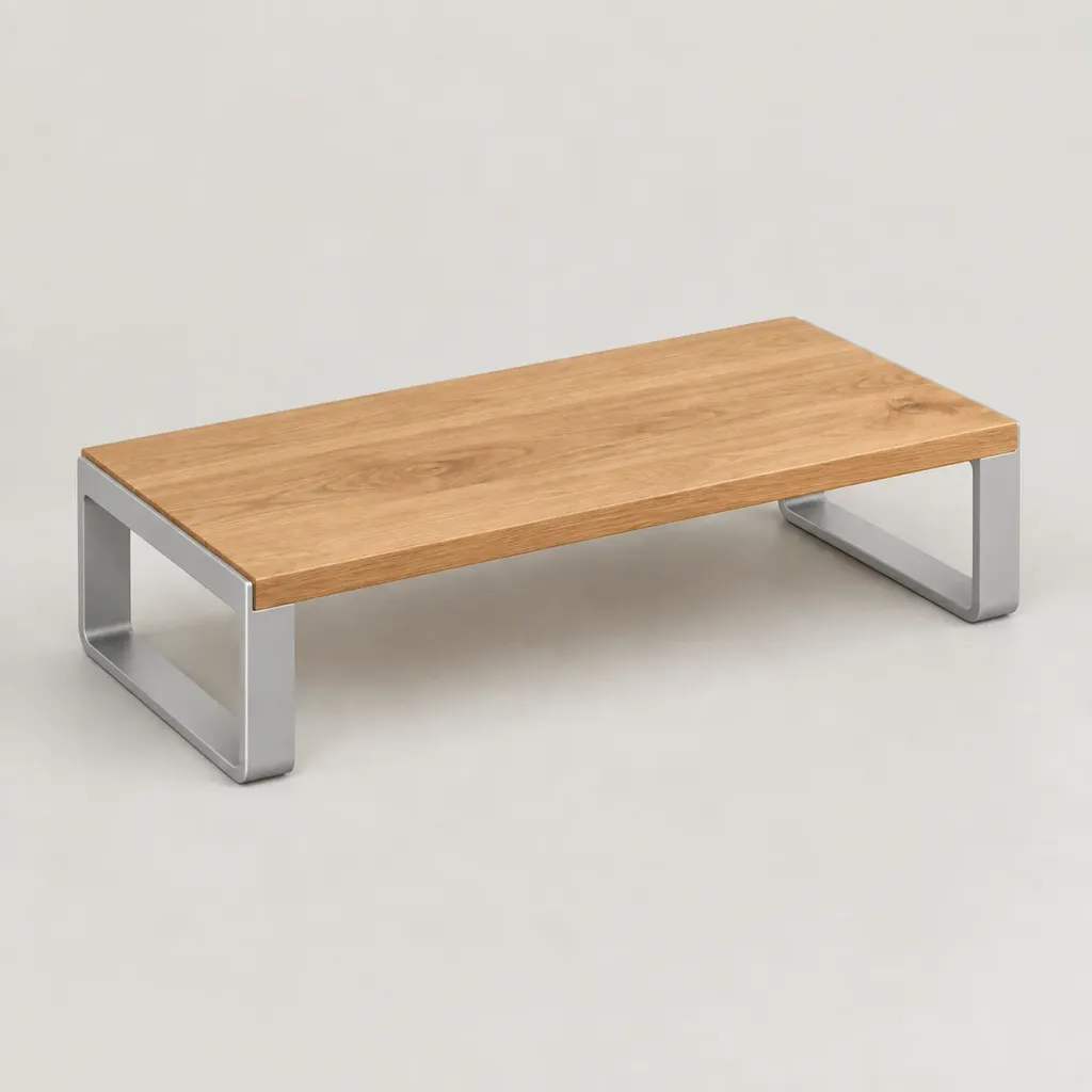 Monitor Shelf 45 — Oak + Silver
