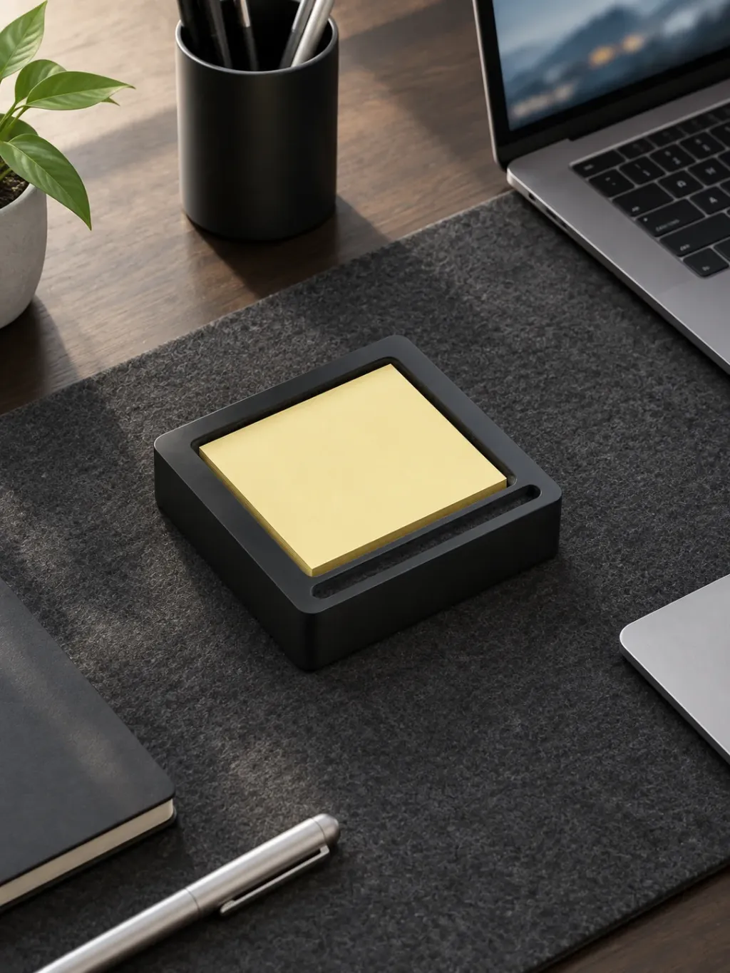 Note Pad Holder 2×2 in use on a desk