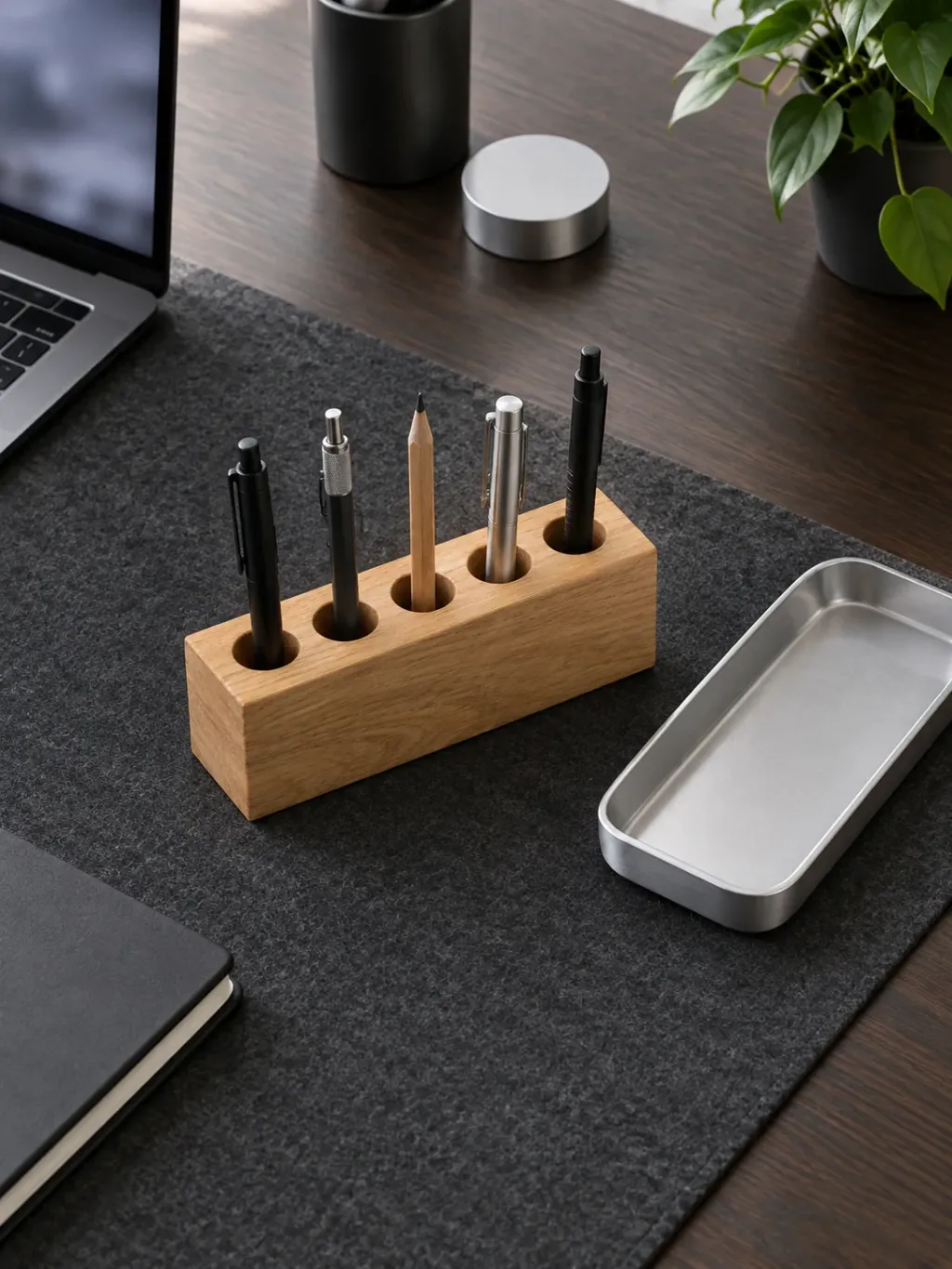 Oak Pen Block 2×1 in use on a desk