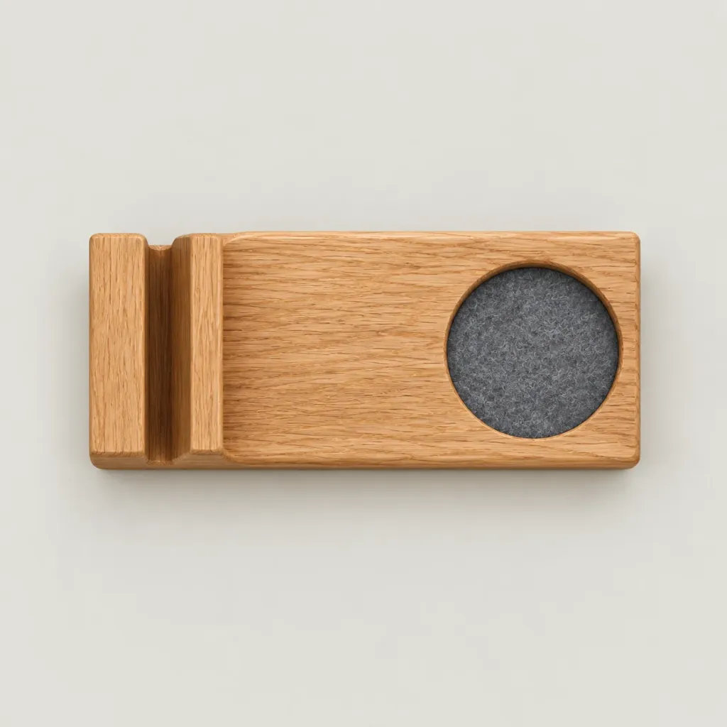 Oak Phone & Earbud Dock seen from above
