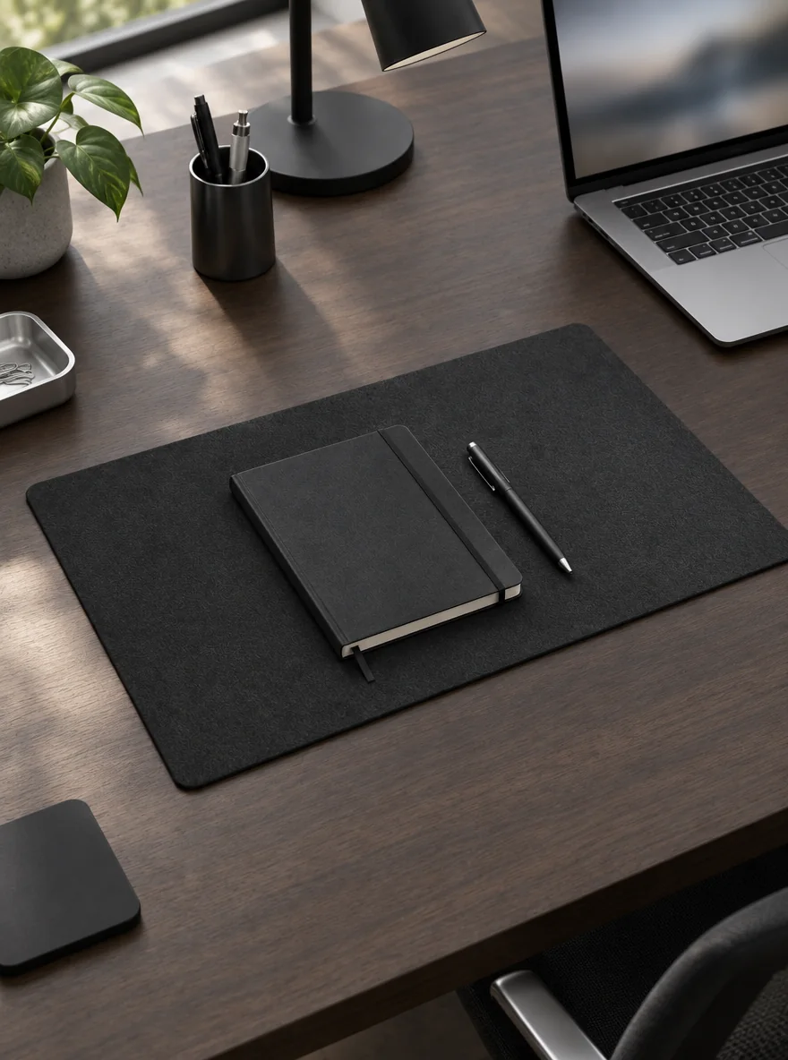 Vegan Leather Desk Mat in use on a desk