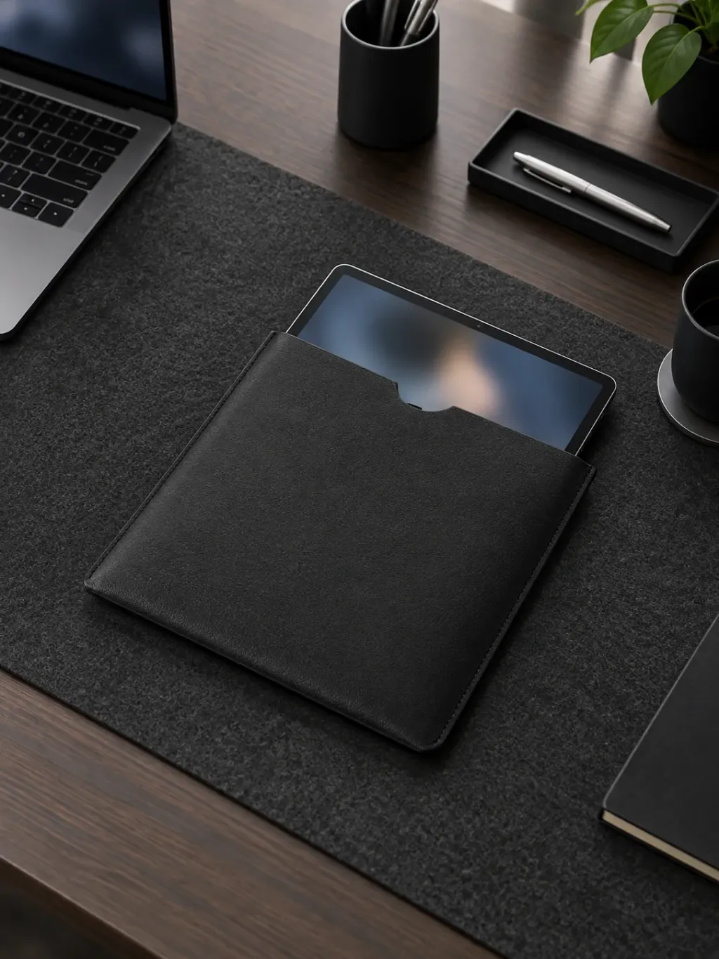 Vegan Leather Tablet Sleeve in use on a desk