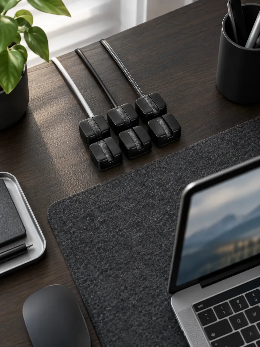 Weighted Cable Clips (Set of 6) in use on a desk